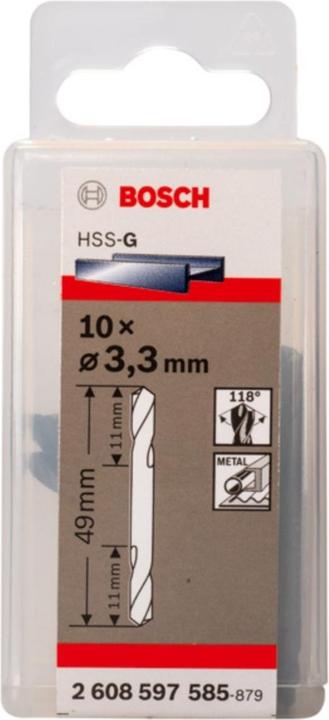 Produktbild Bosch Professional Zubehör PRO Metal HSS-G Spiralbohrer mit Doppelklinge, 3,3 x 11 x 49 mm (3.3 mm)