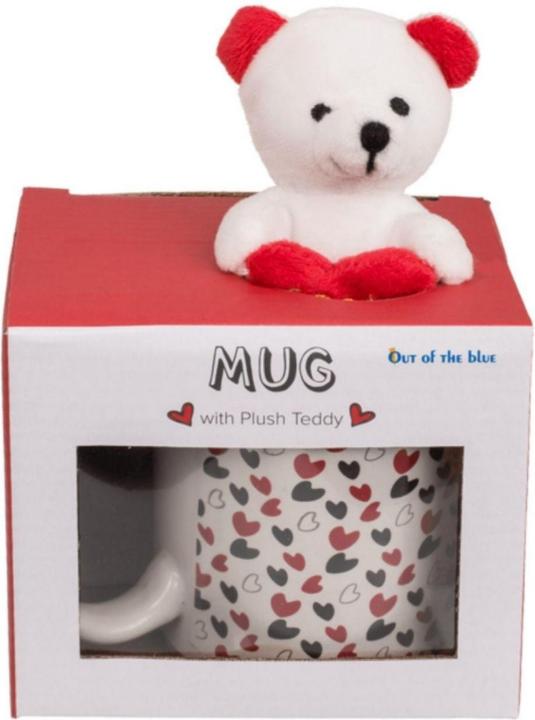 Actual product image Sombo White mug with plush teddy bear