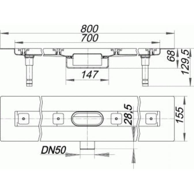 Thumbnail - Dallmer, Duschrinne, Duschrinne CERALINE NANO F, DN 50 seitlich, BH 68mm, Länge 700mm (1050 mm)