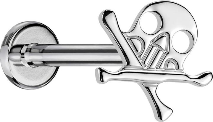 Produktbild Star Piercing Micro Threadless Labret silber Totenkopf mit gekreuzten Knochen silber (ohne Messing, Titan G23)