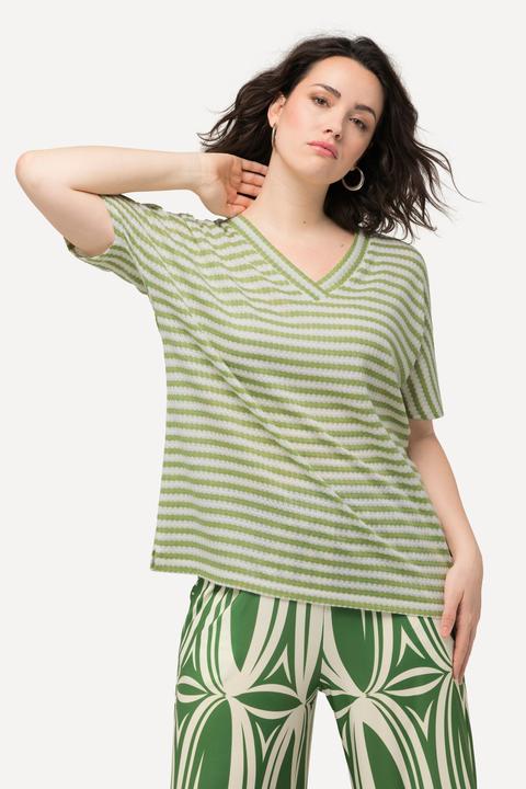 Produktbild Ulla Popken Sweatshirt, Two-Tone, Oversized, V-Ausschnitt, Halbarm (46, 48)