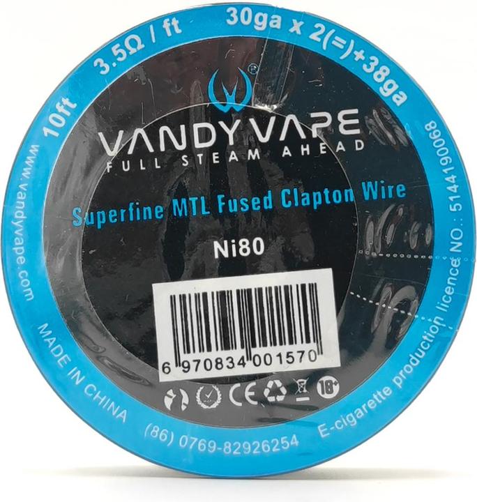 Immagine prodotto Vandy Vape Superfine MTL Fused Clapton Wire Ni80 30ga x 2 + 38ga (1 x)