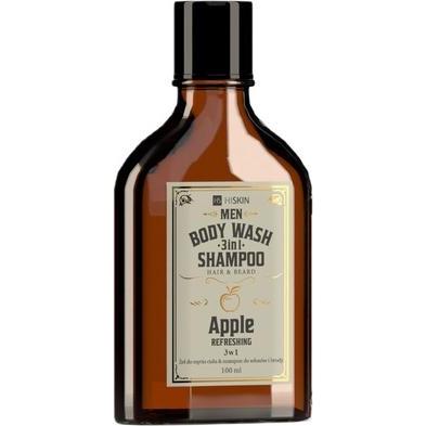 Hiskin, Shampoo, Hiskinmen Whisky 3-In-1 Body Wash And Shampoo For Hair And Beard Apple 100ml (100 ml, Flüssiges Shampoo...