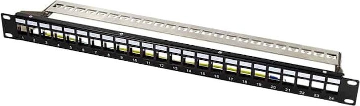 LogiLink 19" patch panel for 24 Keystone modules, with labelling fields and cable clamp