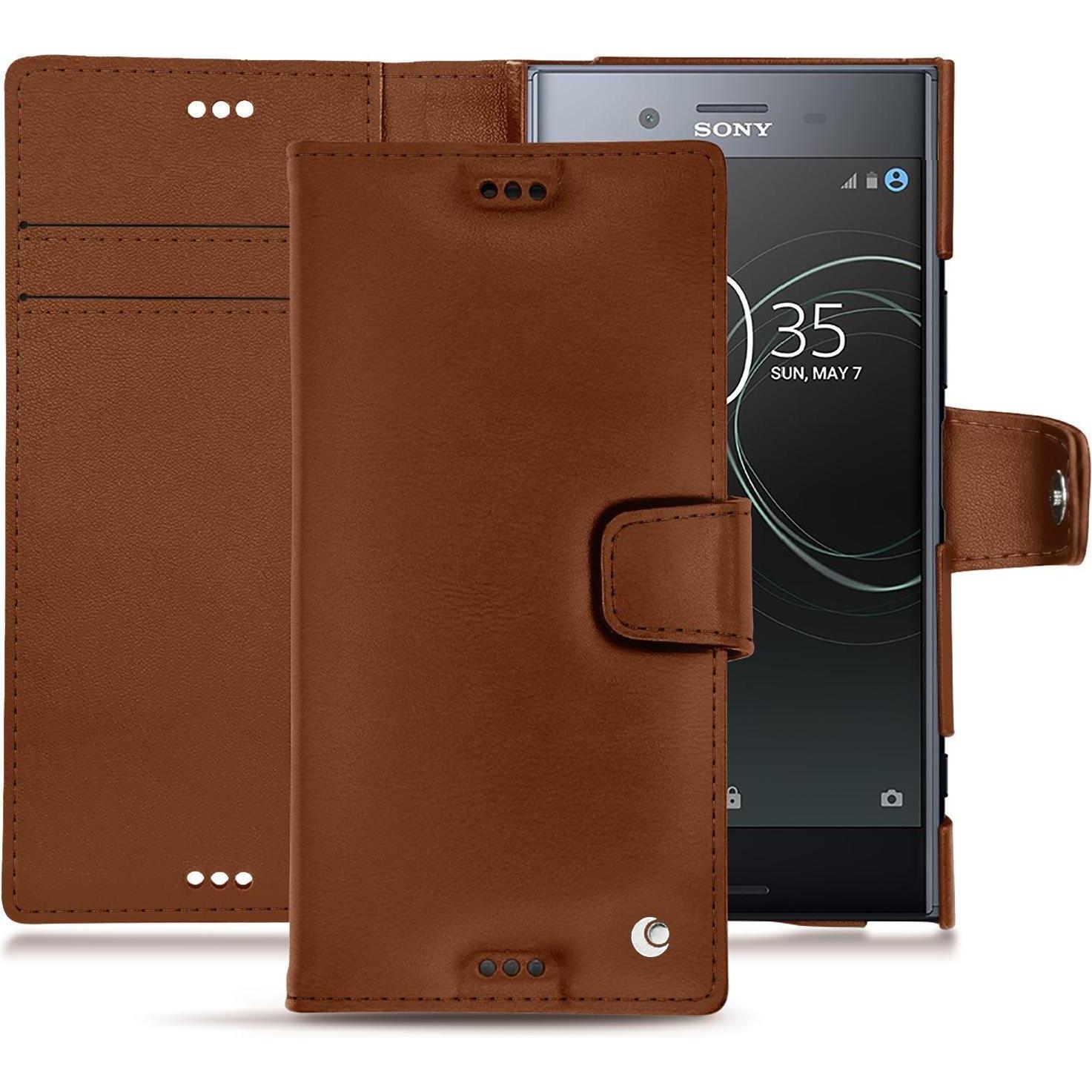 Noreve Lederschutzhülle Wallet (Sony Xperia XZ Premium), Smartphone Hülle, Braun