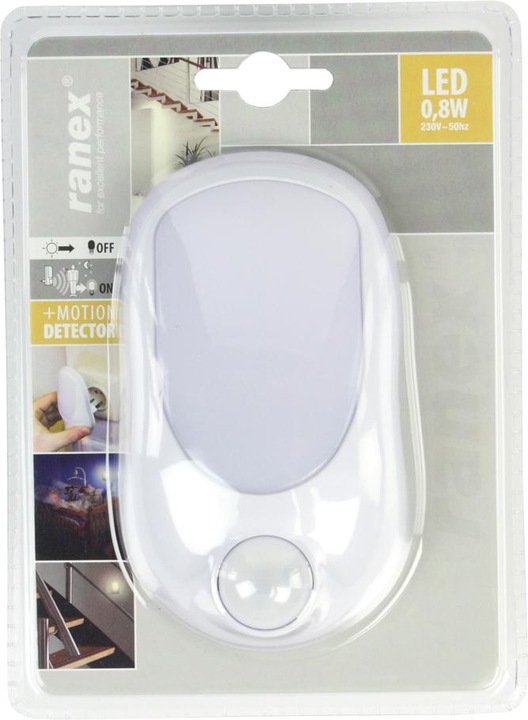 Actual product image Ranex LED Night Light with Motion Detector, Day/Night Sensor - 0.4 Watt 6000.293 White