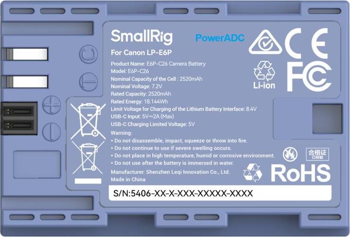 Produktbild SmallRig Digitalkamera-Akku LP-E6P, Akkutyp: Lithium-Ion (Li-Ion) (Kamera Akku)