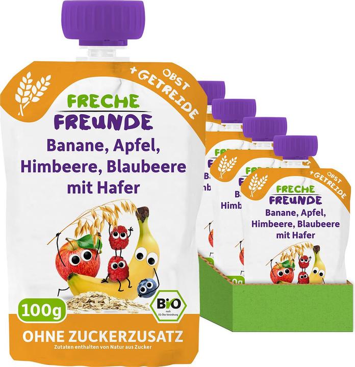 Actual product image Freche Freunde Squeeze pouches apple, peach, strawberry 6x 100 g (600 g)