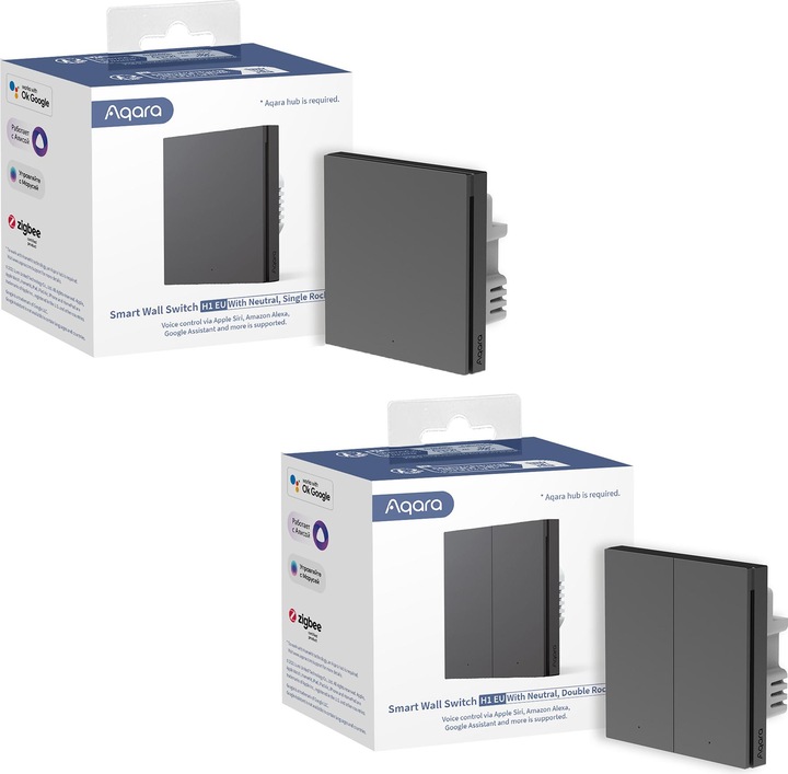 Produktbild Aqara Smart Wall Switch H1 Grau With Neutral, Single Rocker (Zigbee)