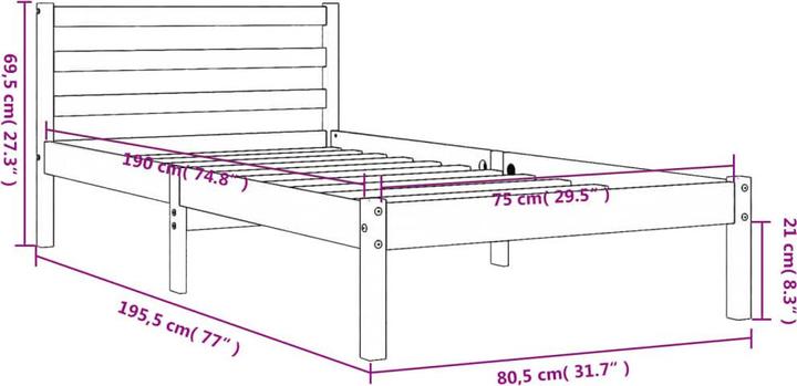 Image du produit vidaXL Bettgestell (75 x 190 cm)