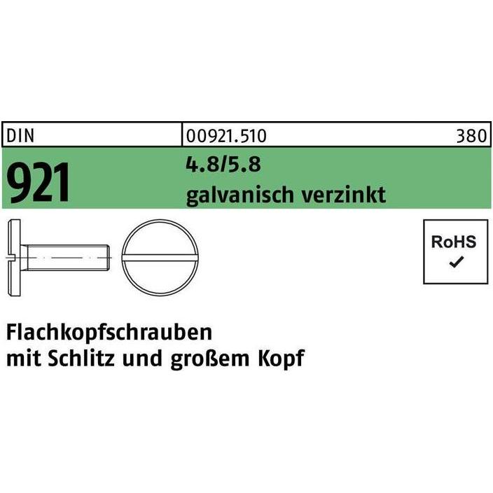 Schrauben, Flachkopfschraube DIN 921 m.Schlitz M 6 x 16 4.8/5.8 galvanisch verzinkt (100 Schrauben pro Stück)