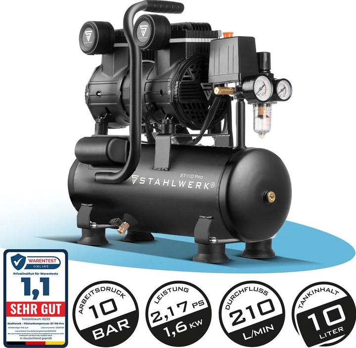Actual product image Stahlwerk Compressor 10 bar 2.1 hp 1.6 kW 210 l/min 10 l air compressor (10 bar, 10 l)