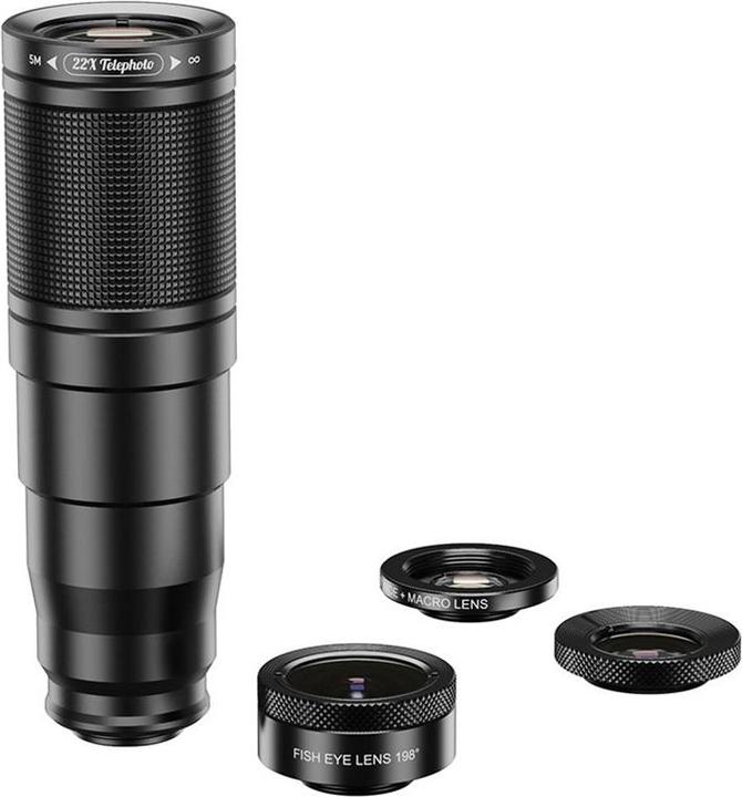Produktbild Deltalabs Smartphone Teleskop-Objektiv 22x – Fisheye, Makro, Weitwinkel & Stativ