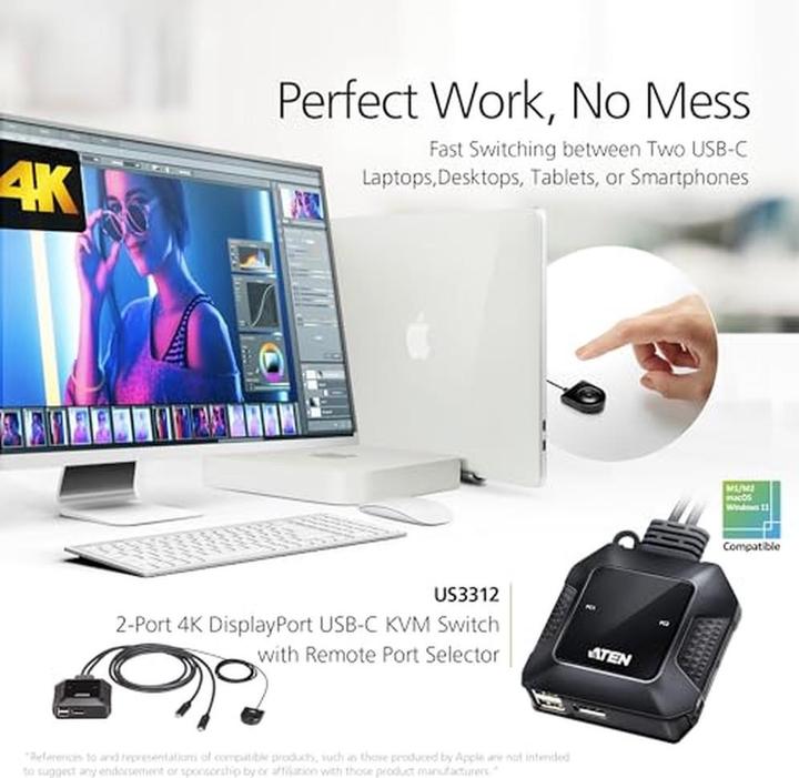 Produktbild Aten US3312 2-Port USB-C 4K DisplayPort KVM Switch
