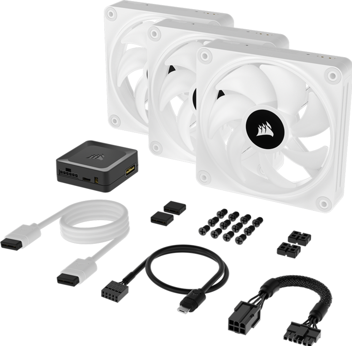 Actual product image Corsair iCUE LINK QX120 RGB 120 mm PWM fan (white, starter kit) (120 mm, 3 x)