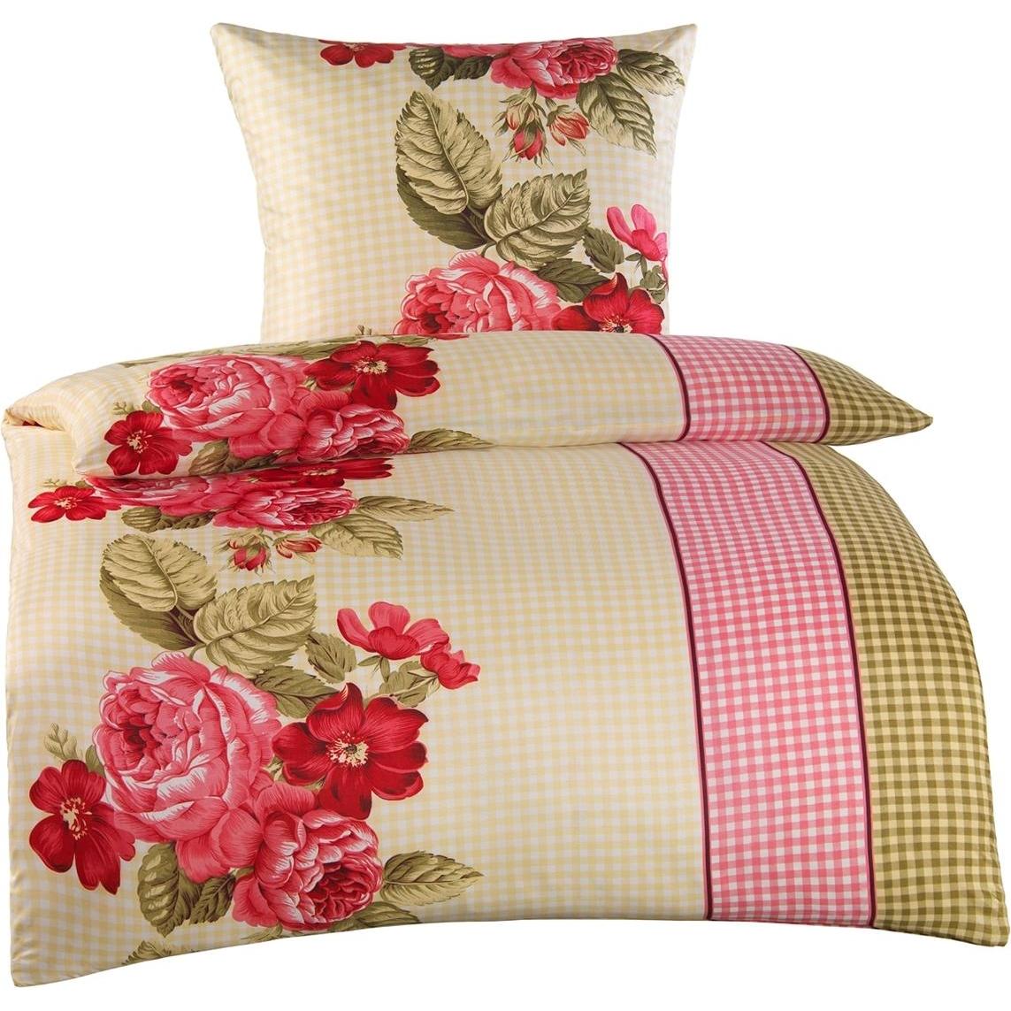 HTI-Living, Bettwäsche, Bettwäsche 2-teilig 135 x 200 Microfaser Beige/Rosa (Bettwäsche Set, 135 x 200 cm)
