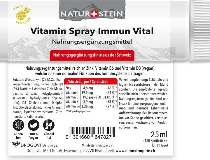 Nährwerte und Zutaten Naturstein Vitamin Spray Immun Vital (1 Stück, Spray, 44 g)