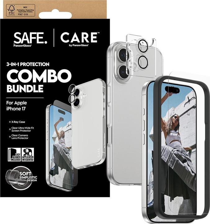 Produktbild PanzerGlass Safe. Care 3.in-1 Fashionable Combo Bundle (1 Stk., Apple iPhone 17)