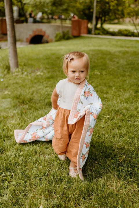 Actual product image little unicorn Cotton Muslin Baby Blanket - Watercolor Roses (120 x 120 cm)