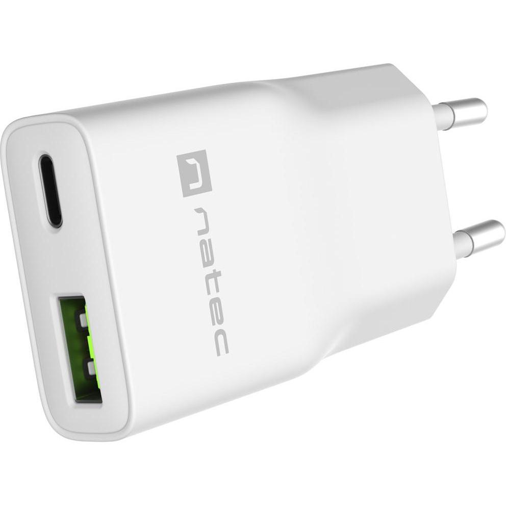 Genesis Controller Natec Ribera USB Charger Gan Slim USB 1X USB-A + 1X USB-C 20W NUC-2376 (20 W, 2 porte), Caricatore USB, Bianco