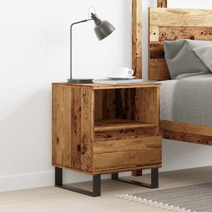 Productafbeelding VidaXL Nachtkastje Opbergruimte Nachtkastje Commode met laden Oud houtlook nachtkastje (40 x 35 x 50 cm)