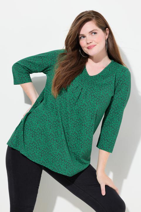Produktbild Ulla Popken Shirt, Blüten, A-Linie, V-Ausschnitt, 3/4-Arm (56)