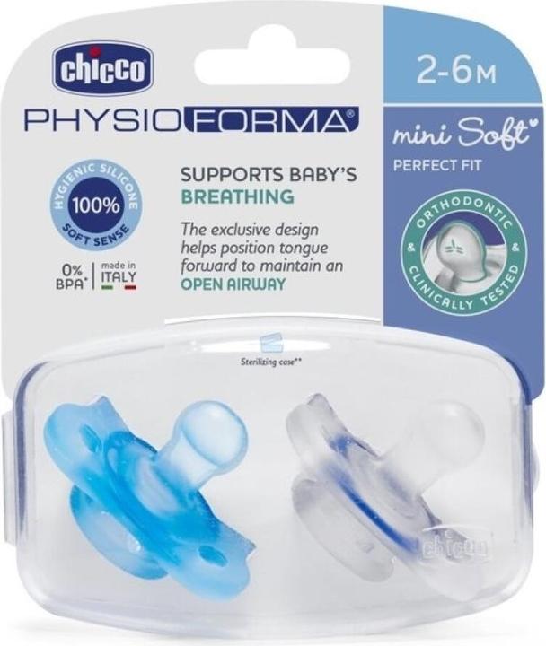 Produktbild Chicco Physiologischer Beruhigungssauger PHYSIO FORMA SOFT Silikon BLUE mini 2-6m (2 x, bis 2 Monate)