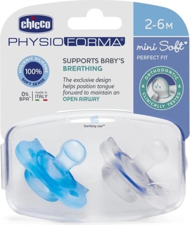 Immagine prodotto Chicco Succhietto fisiologico PHYSIO FORMA SOFT silicone BLUE mini 2-6m (2 x, fino a 2 M.)