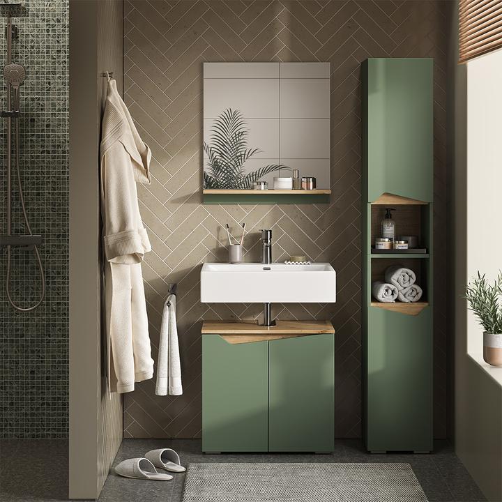 Actual product image Vicco Badschrank Marelle, Grün/Artisan, 30 x 180 cm mit Türen und offenen Fächern