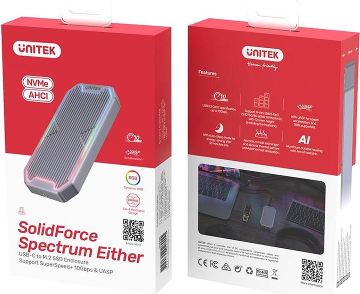 Produktbild Unitek Obudowa Dysku USB-C M.2 SSD Nvme/Sata 10gbps RGB (M.2)