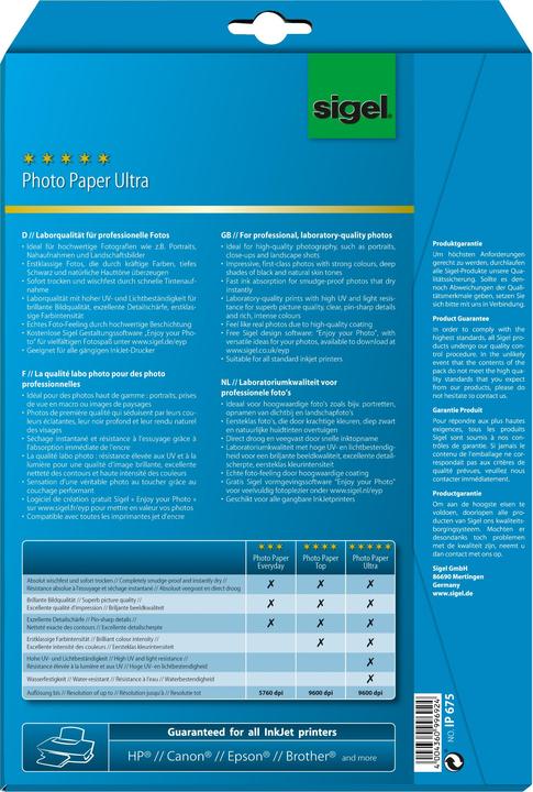 Produktbild Sigel Inkjet Ultra (190 g/m², A4, 20 Stk.)