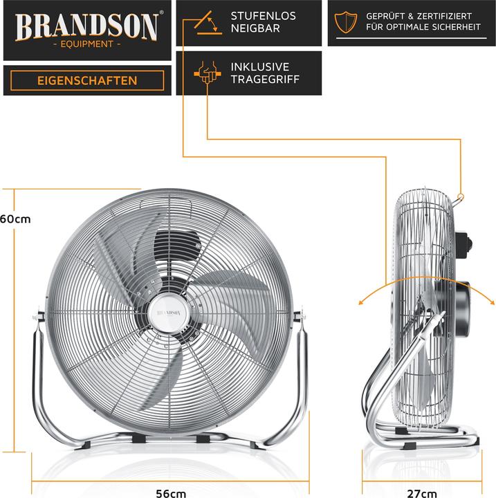 Immagine prodotto Brandson Macchina del vento, ventilatore retrò, 160W, ventilatore da pavimento, alto flusso d'aria (69 dB)