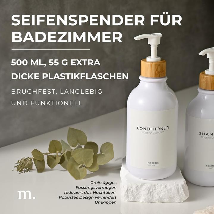 Image du produit Maisonovo 3er-Set Shampooflaschen zum Befüllen mit Wandhalterung