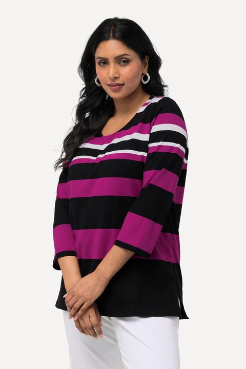 Produktbild Ulla Popken Shirt, Ringel, Rundhals, 3/4-Arm, Pima Cotton (42, 44)