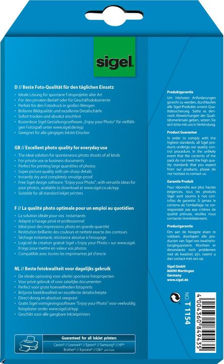 Image du produit Sigel Papier photo jet d'encre (195 g/m², 10 x 15 cm, 100 pcs)