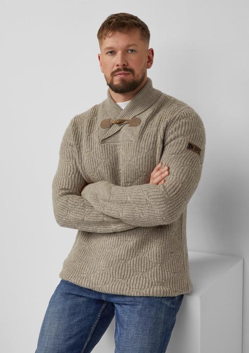 Image du produit s.Oliver Strickpullover Wollmix-Pullover mit Schalkragen und Struktur (XXL)