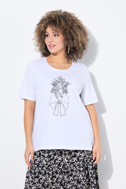 Image du produit Ulla Popken T-shirt motif autruche, décolleté rond et manches courtes, coupe évasée (56)