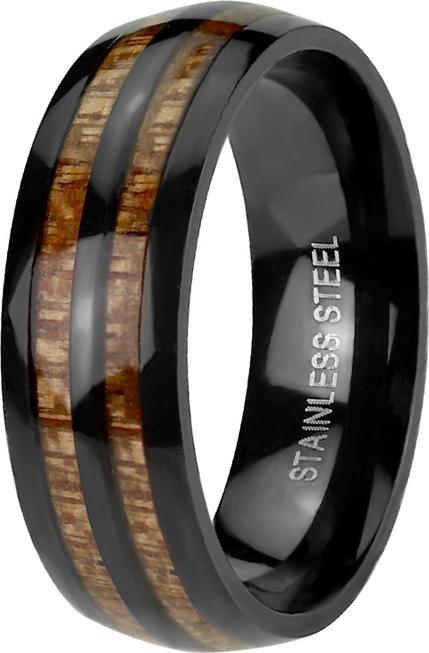 Immagine prodotto Star Piercing Anello nero con due strisce di legno (senza ottone, Acciaio chirurgico 316L)