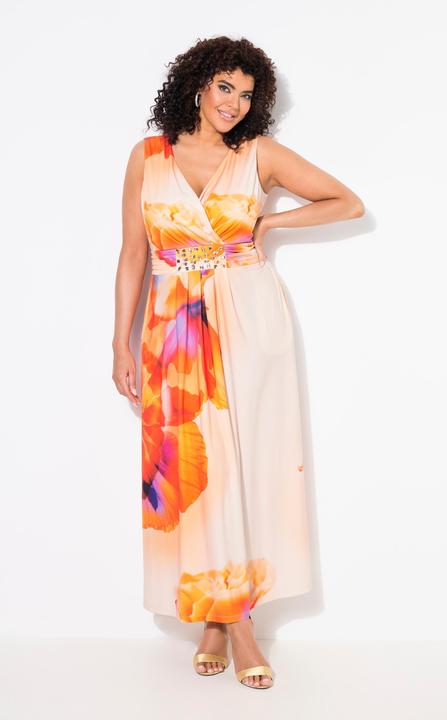 Produktbild Ulla Popken Maxikleid, Blüten, V-Ausschnitt, ärmellos, Taschen (42, 44)