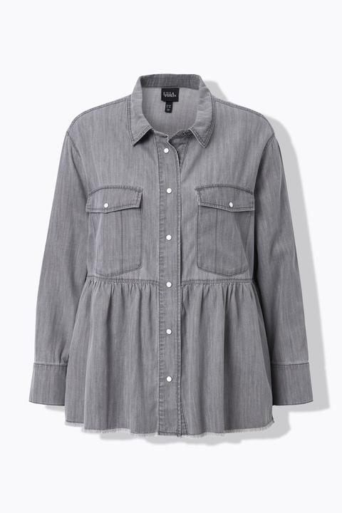 Actual product image Ulla Popken Lyocell Flounce Panel Denim Blouse (60)
