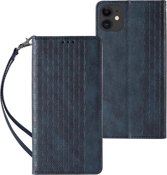 Immagine prodotto Hurtel Custodia con cinturino a calamita per iPhone 12 Portafoglio + Mini cordino Ciondolo Blu (Apple iPhone 12)