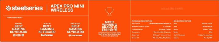 Image du produit SteelSeries Apex Pro Mini (US, Filaire, Sans fil)