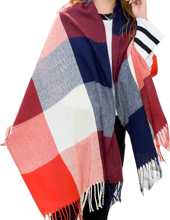 Produktbild Only-Bags.Store Winterschal kariert, quadratischer Schal mit Fransen, Poncho