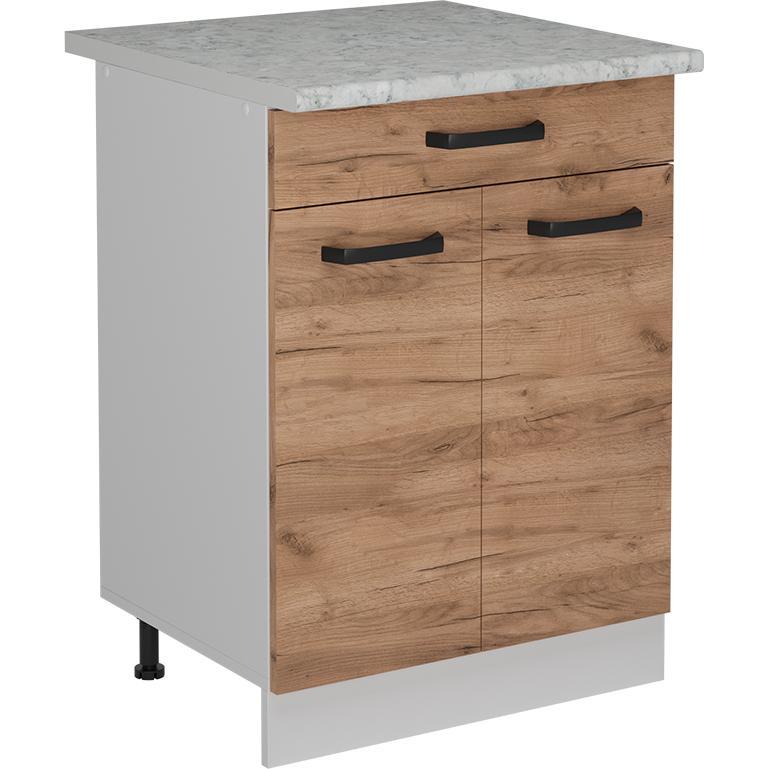 Vicco, Regal, Küchenunterschrank R-Line, Goldkraft Eiche/Weiss, 60 cm AP Marmor