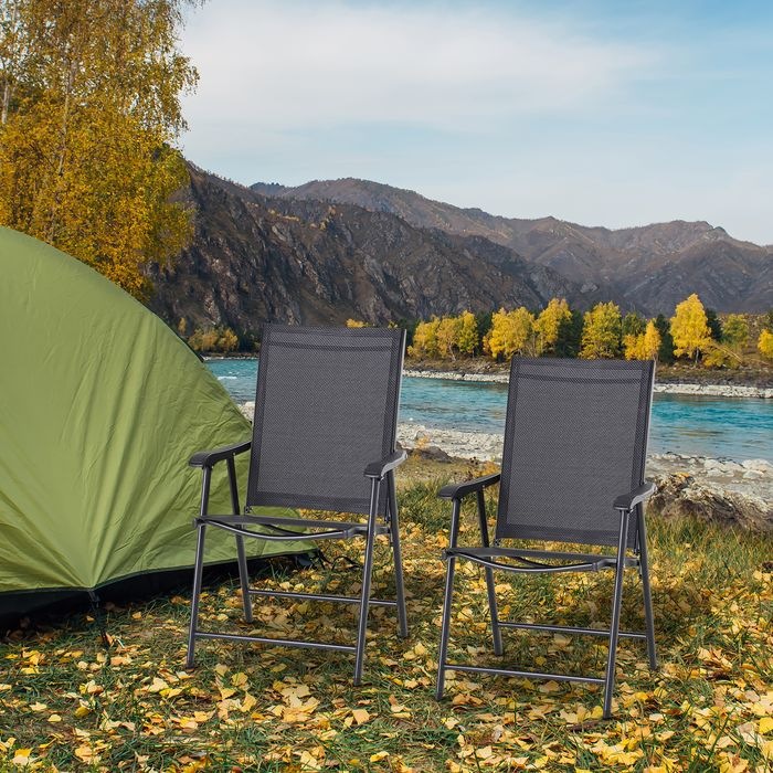 Produktbild Swisshandel24 Campingstühle 2er Set Klappstuhl, Armlehnen, Metall Schwarz 58x64x94cm