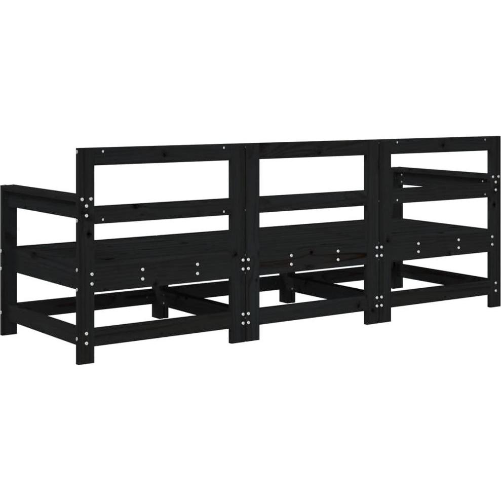 VidaXL, Gartenlounge, 3-tlg. Garten-Lounge-Set Schwarz Massivholz Kiefer,Farbe