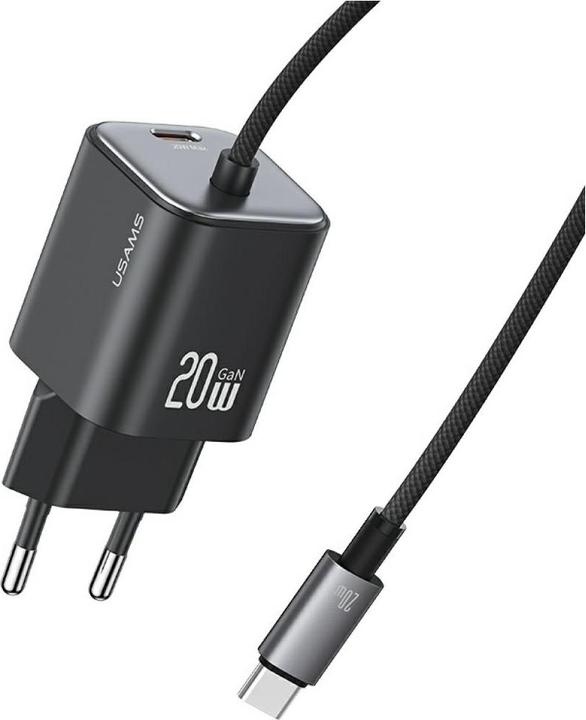 Actual product image Usams Ładowarka sieciowa JC Series CC261 20W GaN Mini Fast Charger 2xUSB-C czarny (20 W, 2 ports)