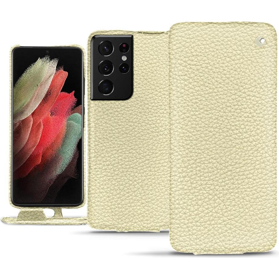 Noreve Lederschutzhülle vertikal (Samsung Galaxy S21 Ultra), Smartphone Hülle, Weiss