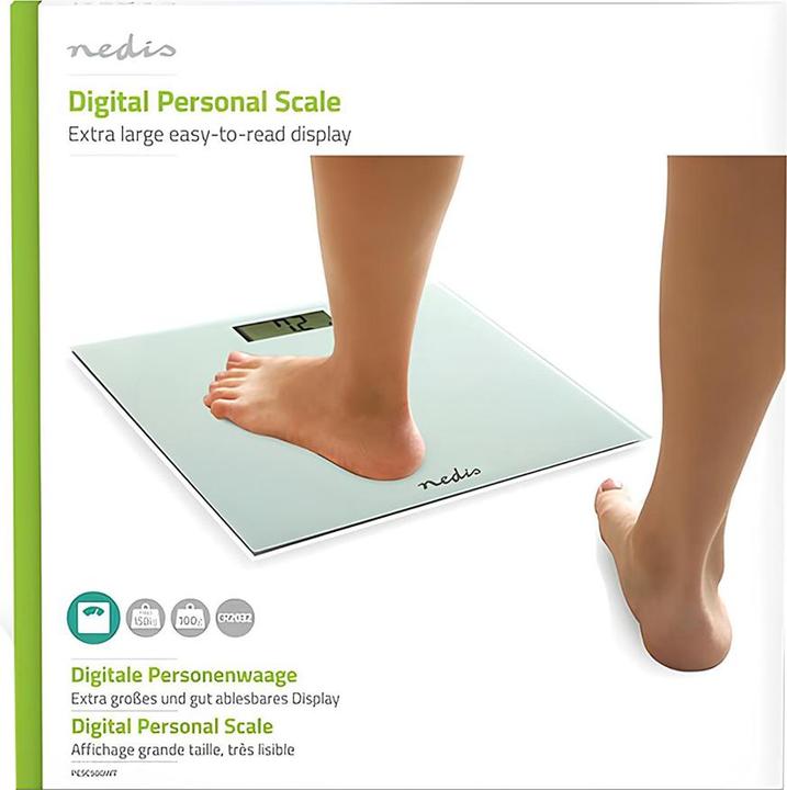 Image du produit Nedis Pèse-personne | Digital | Blanc | Verre trempé | Capacité de pesage max : 150 kg (150 kg)