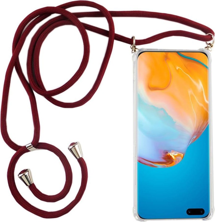 Actual product image König Design Huawei P40 Mobile Phone Chain Case with Strap Case to hang around with Cord Bag Red